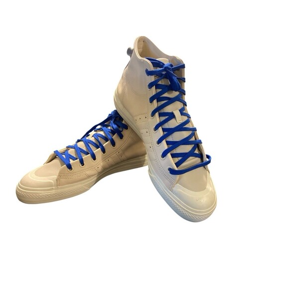 Adidas‎ Leather Pharrell Williams x Nizza High Men Size 11.5 Sneakers Cream Blue - Picture 1 of 9
